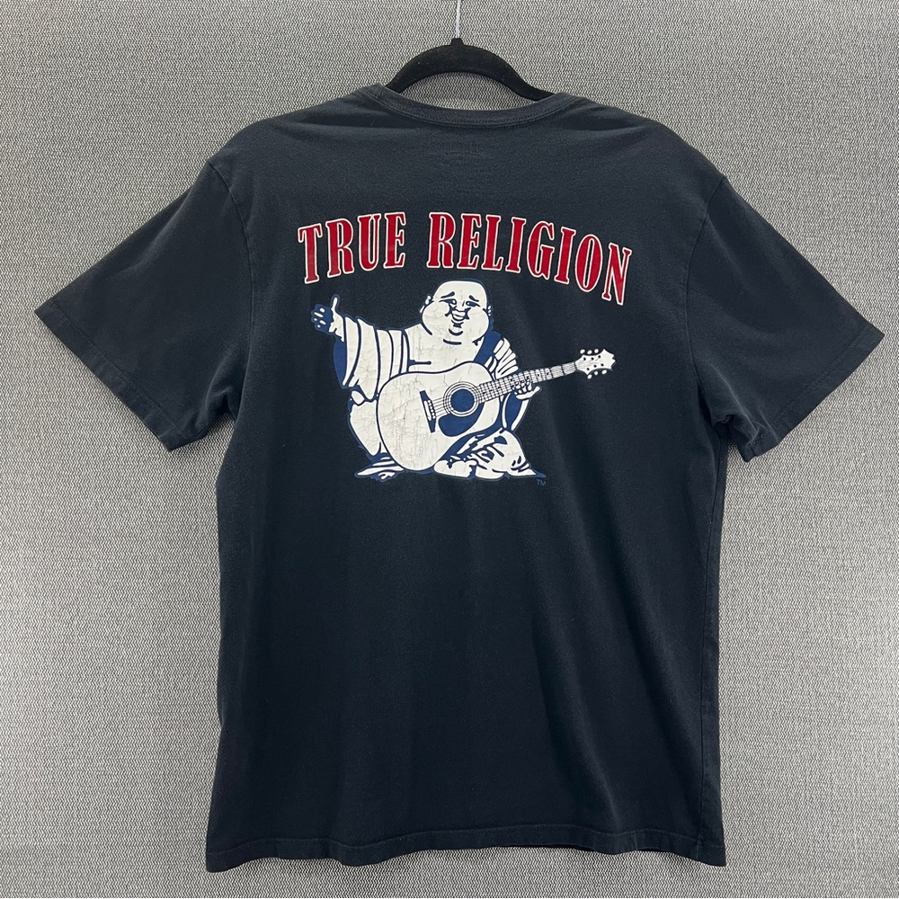 True Religion Buddha Print Black Short Sleeve Tee Shirt Size Medium - Picture 6 of 7